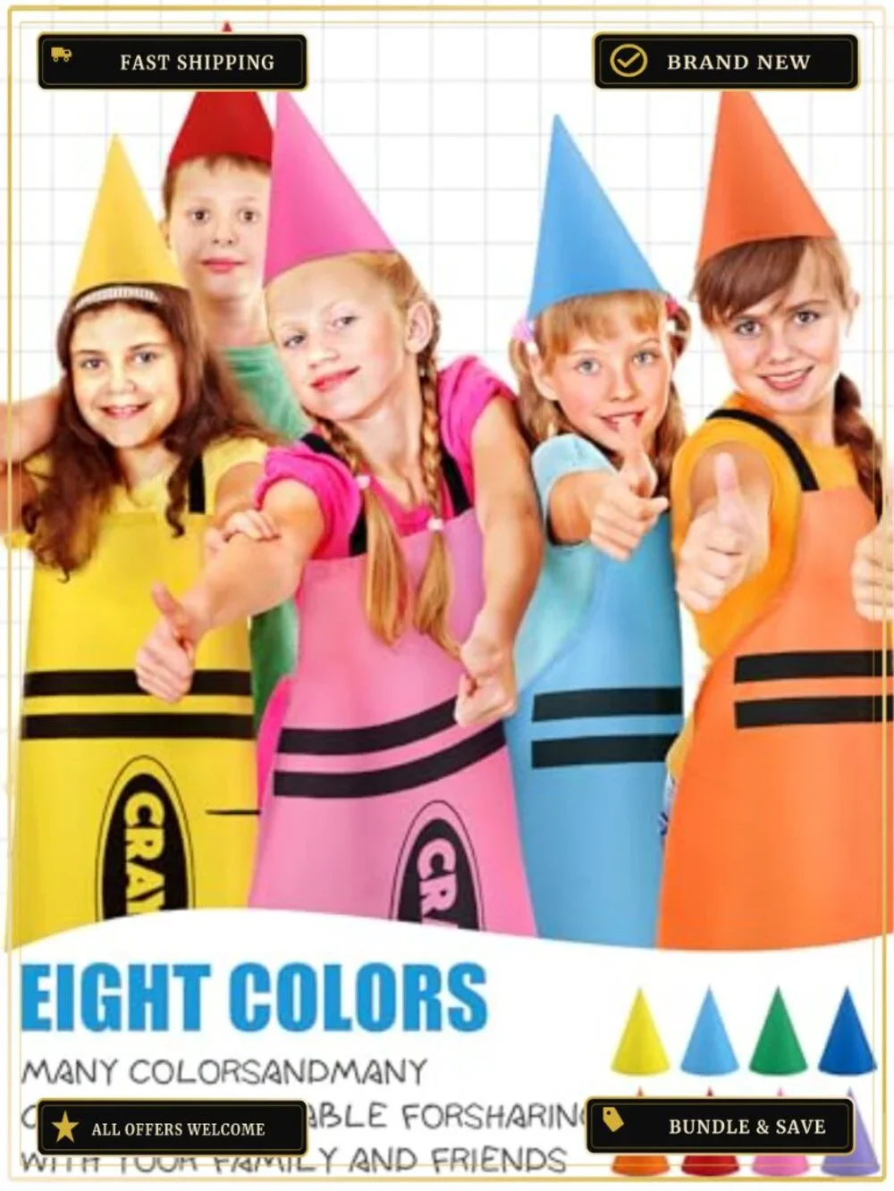 Mepase Crayon Costume Apron Cone Hat Set Adult Halloween